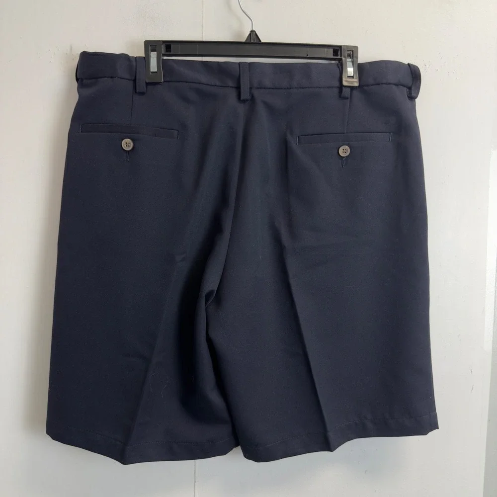Haggar Mens Pleated Dress Shorts Navy Blue Expandable Waist Size 38 9.5